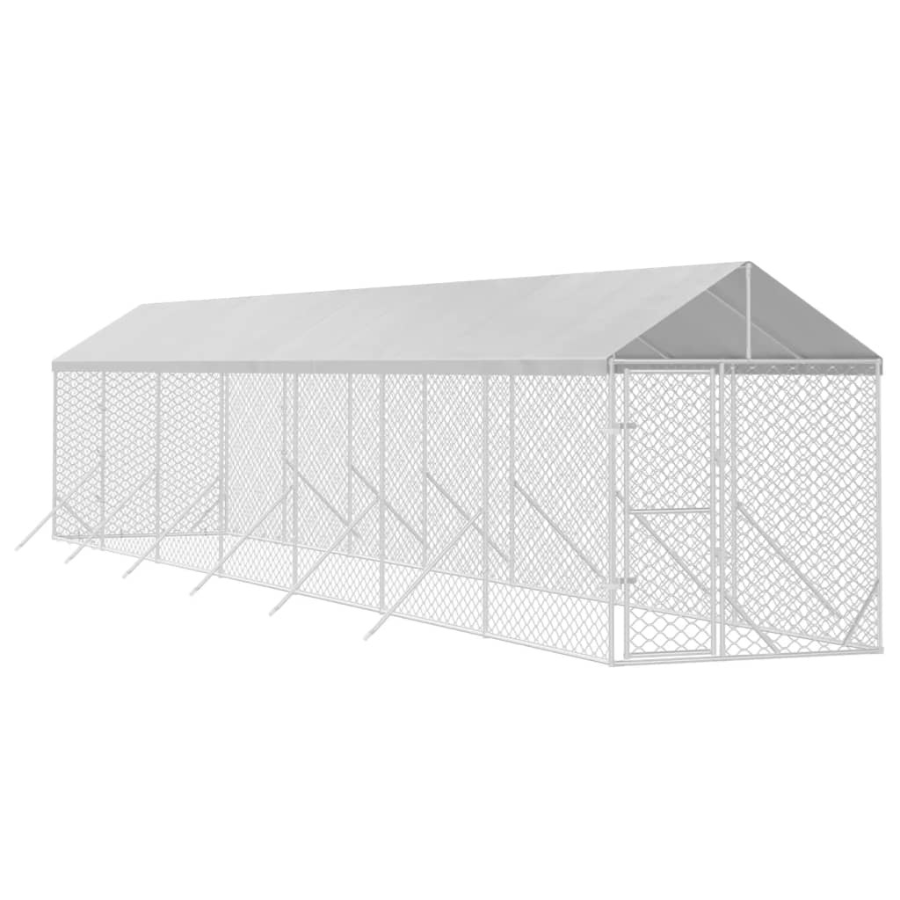vidaXL Perrera de exterior con toldo acero galvanizado plata 2x10x2,5m, , large Imagen numero 8
